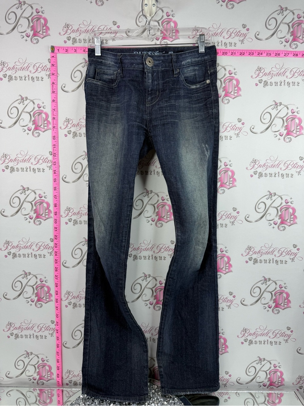 Guess jeans denim Embroidered pockets back Dark Blue Flare Jeans